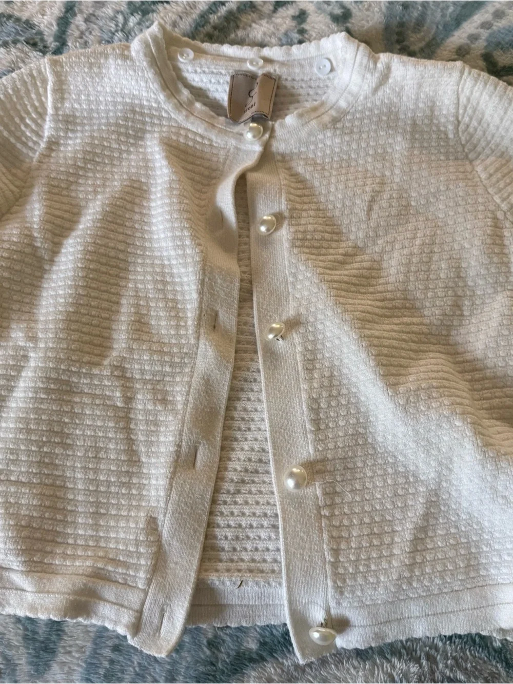 Sioni Ivory Textured Pearl-Button Cardigan